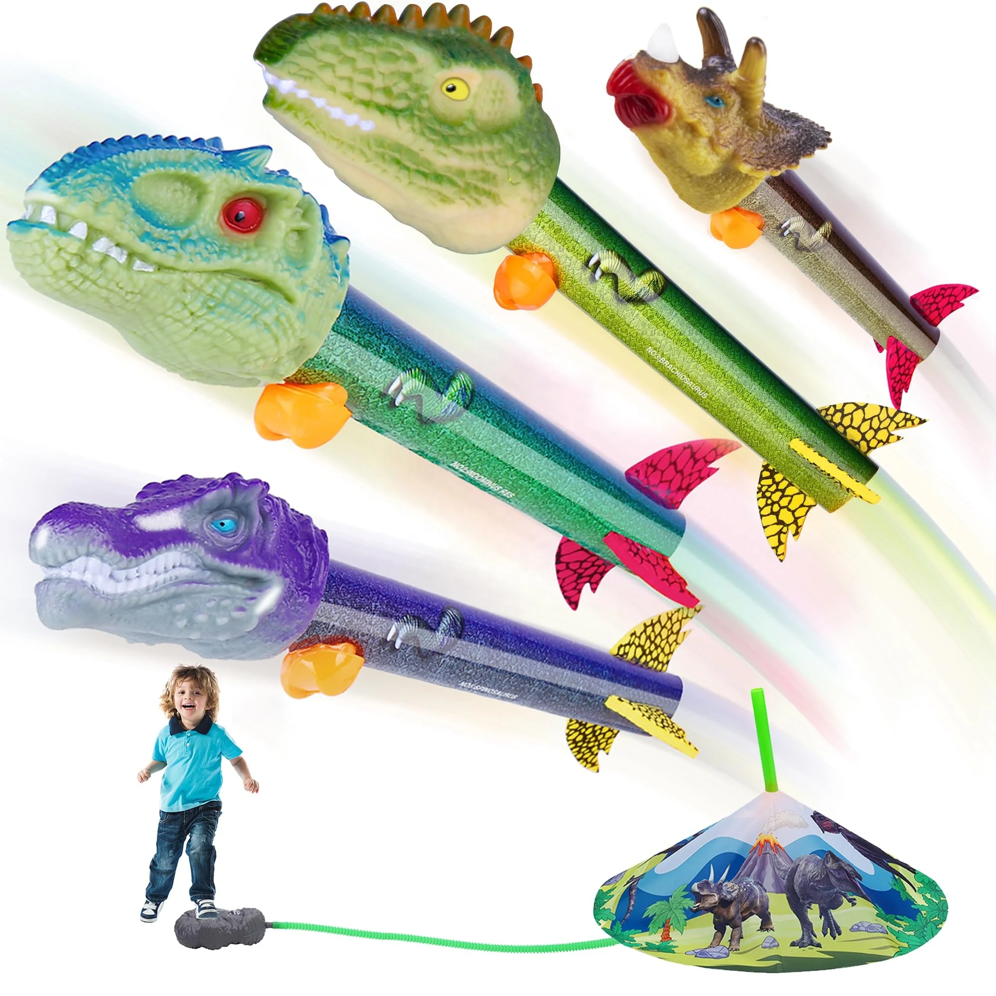 Ttreading Summer Toys Foam Colorful Outdoor Outside Sport Toys Fun Dinosaur Toy Electric Rocket Launcher For Kids