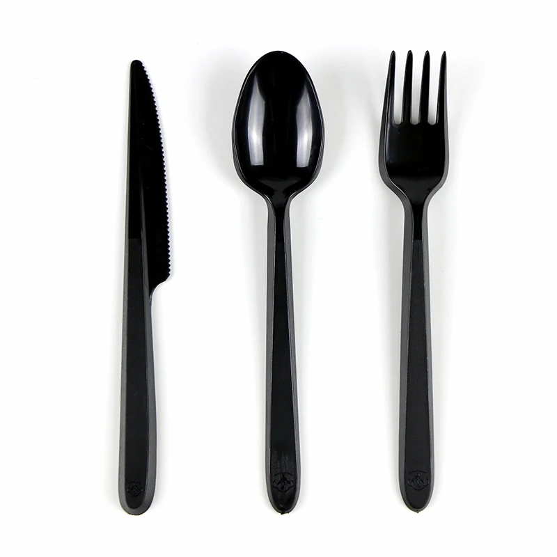 Plastic Black Cutlery Disposable Utensils Cutlery Set Fork Knife Spoon Napkin