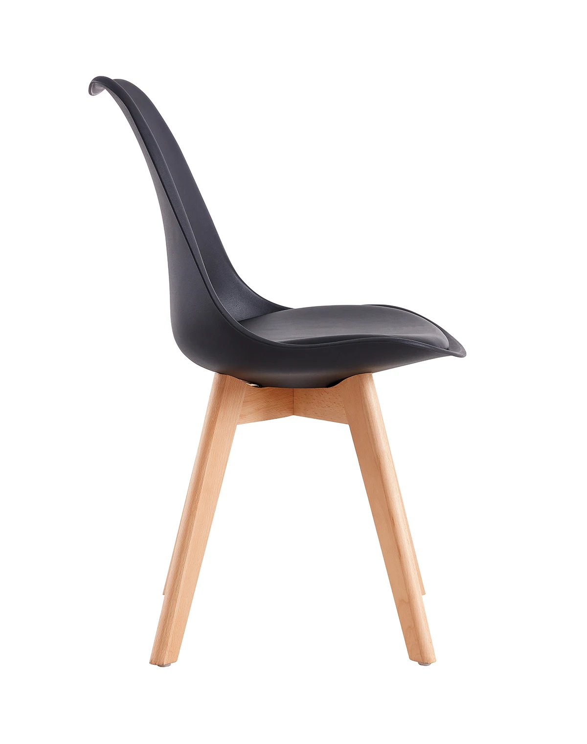 Modern Plastic Tulip Fancy Nordic Fashionable Design Shell Dining Cushion Seat Black PP Plastic Dining Chairs with Wooden Legs