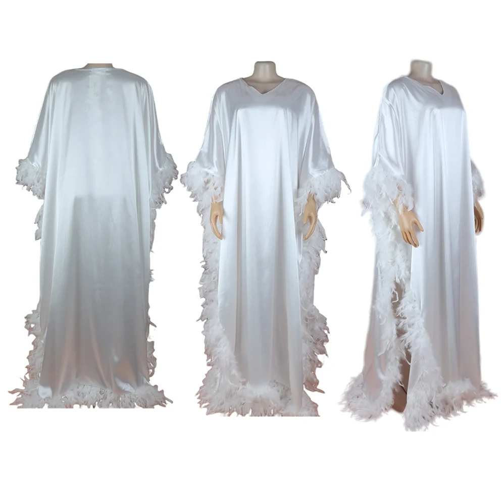 Y23913 Luxury African Evening Dresses Bat Sleeve High Slit Full Surrounding Lightweight Feather Dress Robe Loose Kaftan Dresses