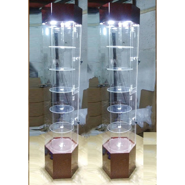 Wooden glass display cabinet with different color, corner glass display cabinet