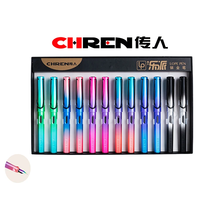 hot sale classic style gradient colors dazzle colorful big and small nib correction position plastic fountain pen