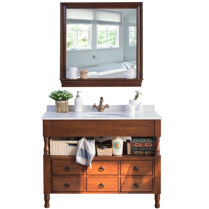 American bathroom cabinet oak solid wood wash basin combination bathroom