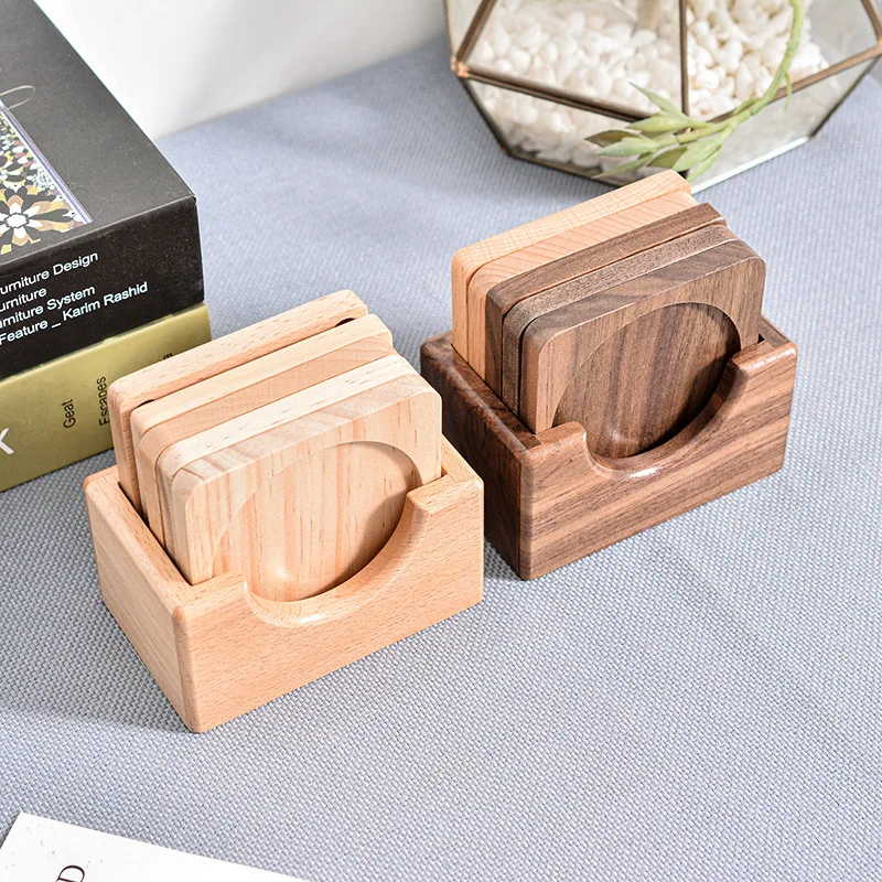 Eco friendly cup mat round square oak beech bamboo acacia walnut Drink pot Tea Coffee Cup Blank Wooden Insulation Coaster