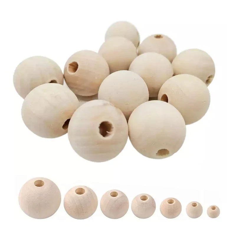 Custom 4-50mm Round Natural Wooden Loose Spacer Beads Unfinished Blank Wooden Beads for Craft Making Decorations and DIY Crafts
