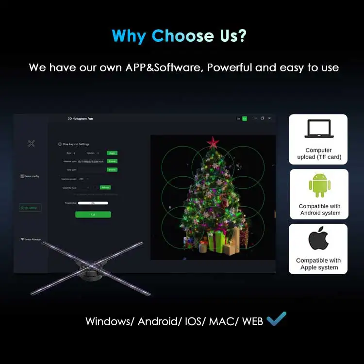 Christmas Holographic Fan App Control Hologram 3D Projector 3D Projector 3Dfan 3D Hologram For Advertising