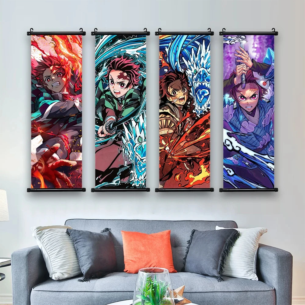 Custom Demon Slayer Anime Wall Scroll Canvas Hanging Painting Home Decor for Anime Wall Art Room Decoration Display Accessories