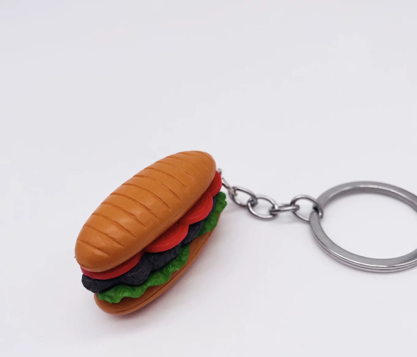 PDANY Hot Selling 3D PVC Hamburger Keychain Metal Alloy Food Cake Key Chains Chips Woman Purse Bag Charms