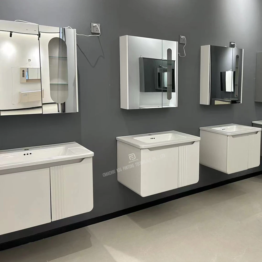 High Quality Modern Design Wall Mounted Mirrored Bathroom Vanity Plywood Bathroom Cabinet for Hotel