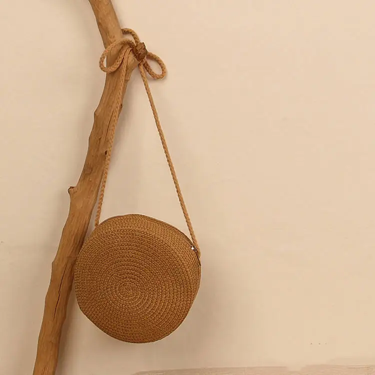 Round Straw Bag for Women bag with white daisies Crochet Macrame Beach Bags Direct From Indian Supplier