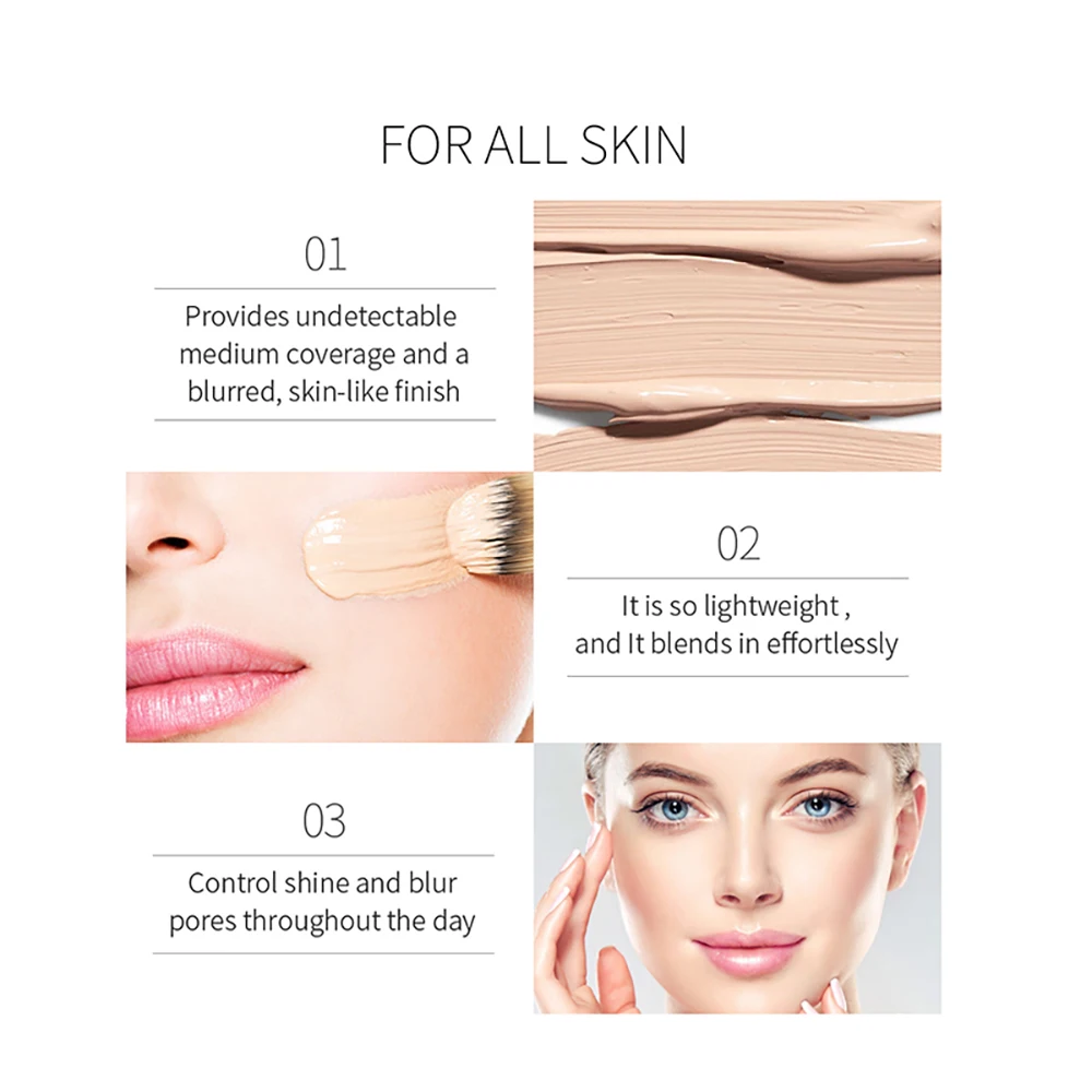 Menow skin maker liquid foundation drops shine controlling pores blurring face brightening cream waterproof natural concealer