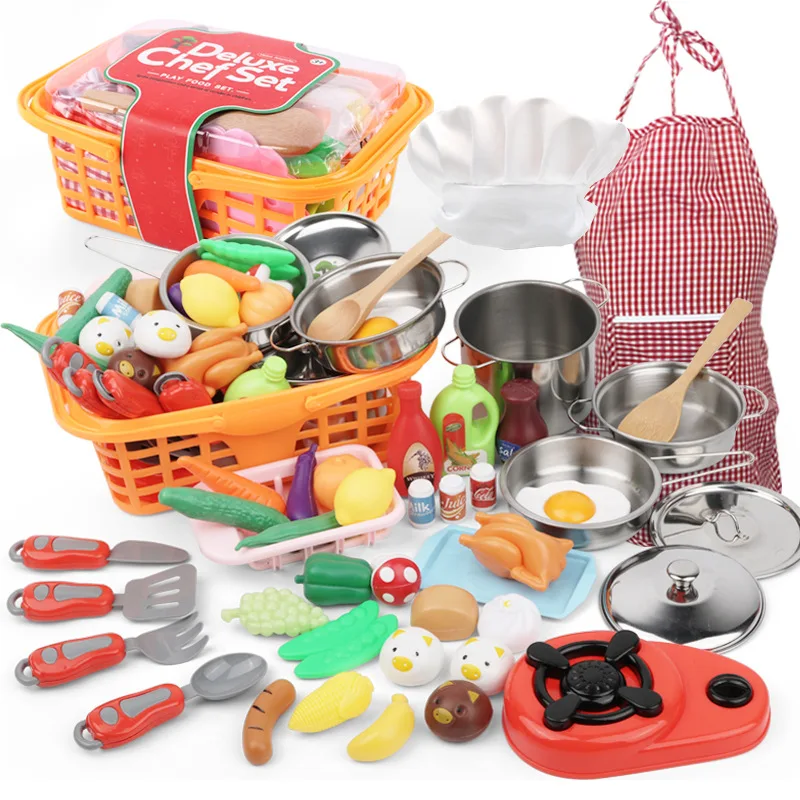 42pcs Children Pretend Play Food Cooking Game Stainless Steel Cookware Kids Kitchen Set Toy