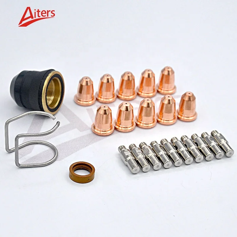 Trafimet S45 Plasma Cutter Torch 23Pcs Torch Tips Nozzle and Electrode Spacer Guide Retaining Cap Ring Consumables for S45