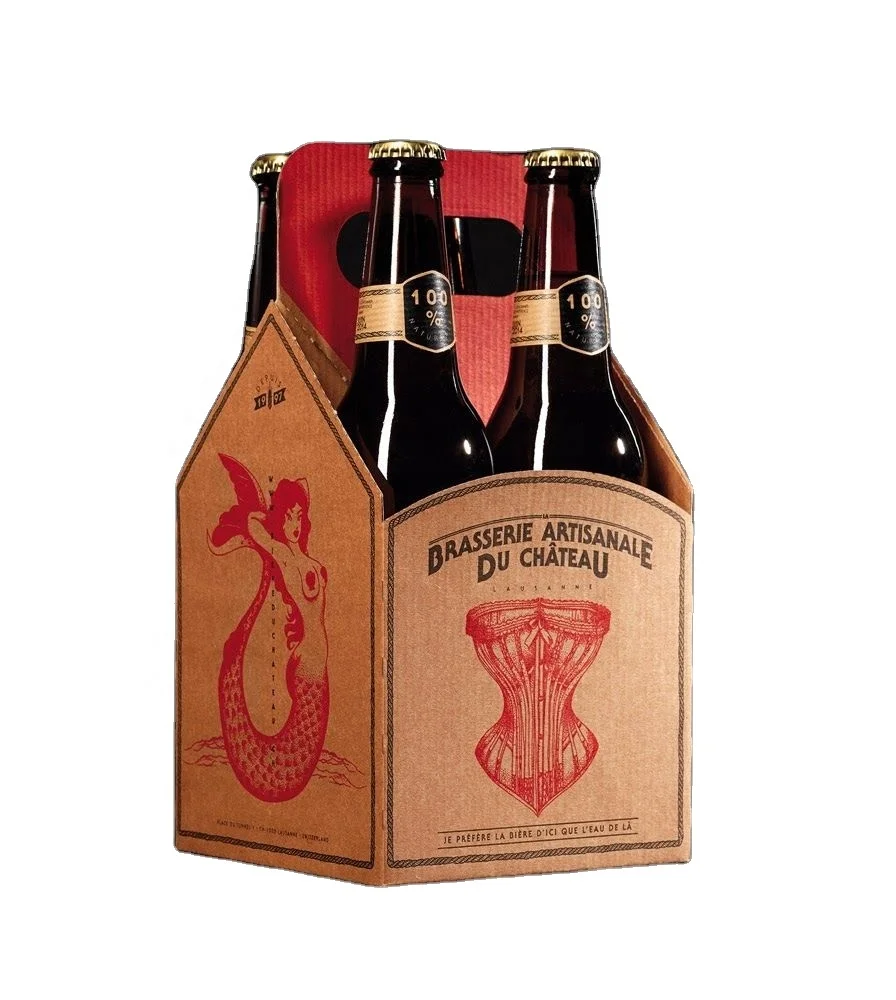 Custom Printed Cardboard 6 Bottle Beer Carriers Recycled Six Pack Wine Glass Packing Box with Handle
