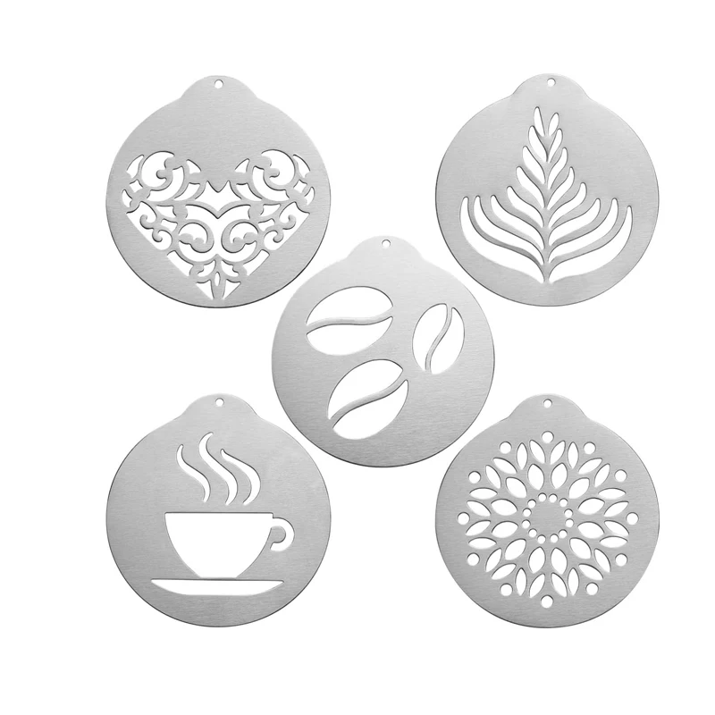 Custom Wholesale Reusable Coffee Cappuccino Milk Foam Latte Art Stencils Decorating Tool Stainless Steel Coffee Stencil