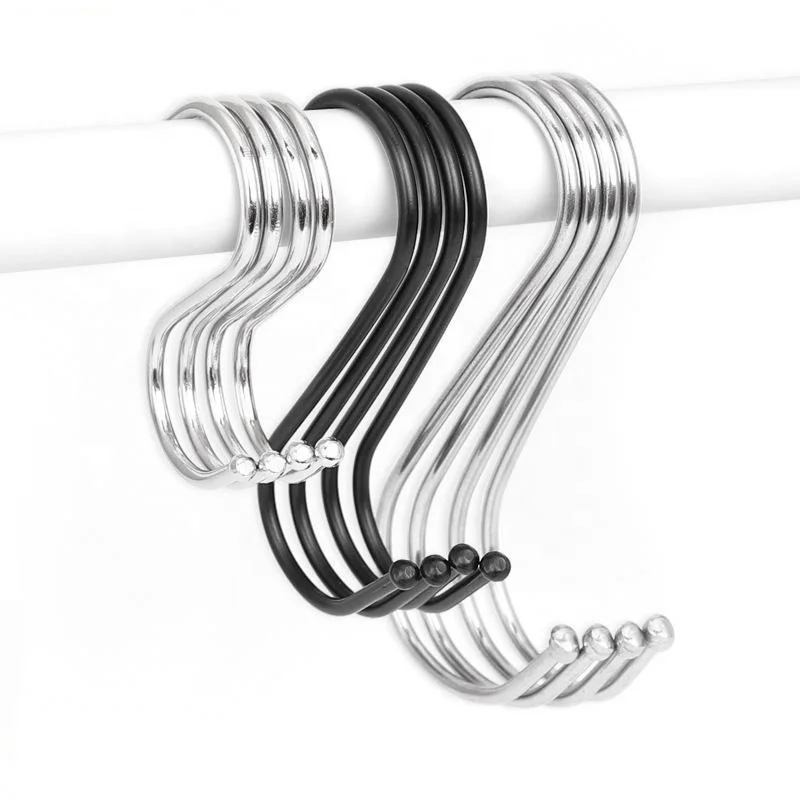 Modern 3 Inch Black S-Type Metal Stainless Wall Hooks Space-saving Kitchen Accessories Storage Bathroom Jewelry Cleaning Stylish