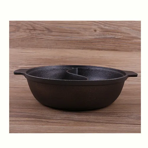 Chinese Cast Iron Two Compartments Hot Pot