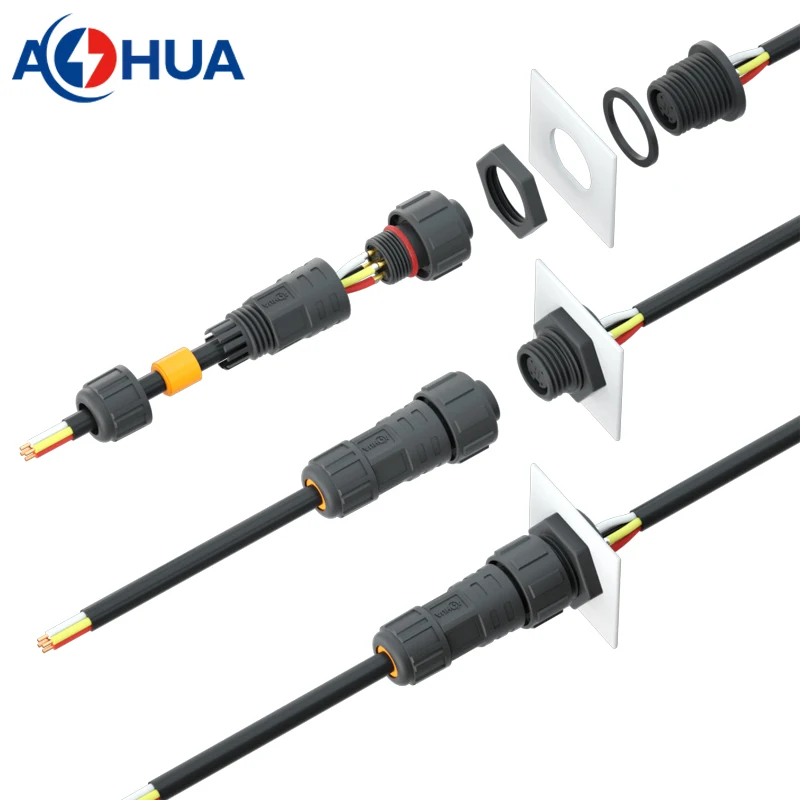 Wire to Panel Mount Over Molding Angle Male Female Power Cord Extension Cable Waterproof Connectors 4pin