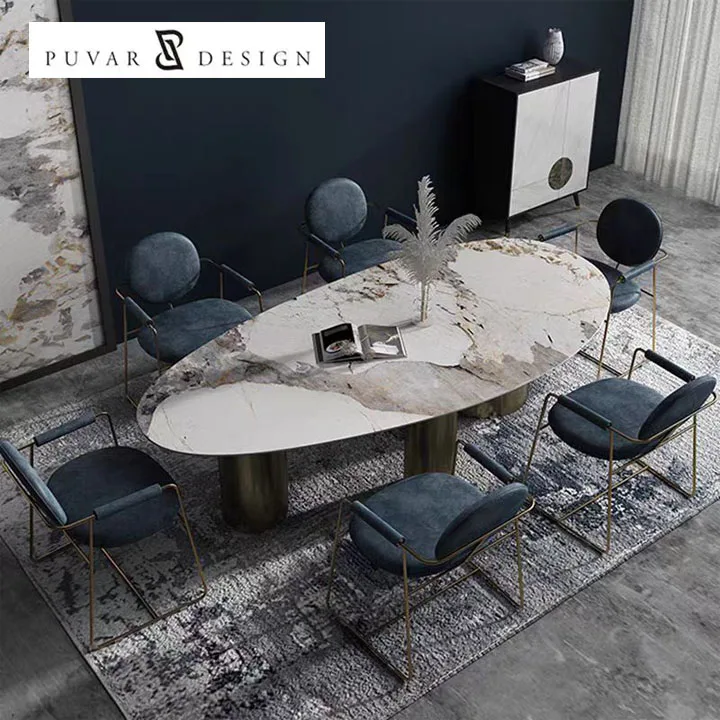 Marble stone table modern simple small apartment oval luxury stone design dining table