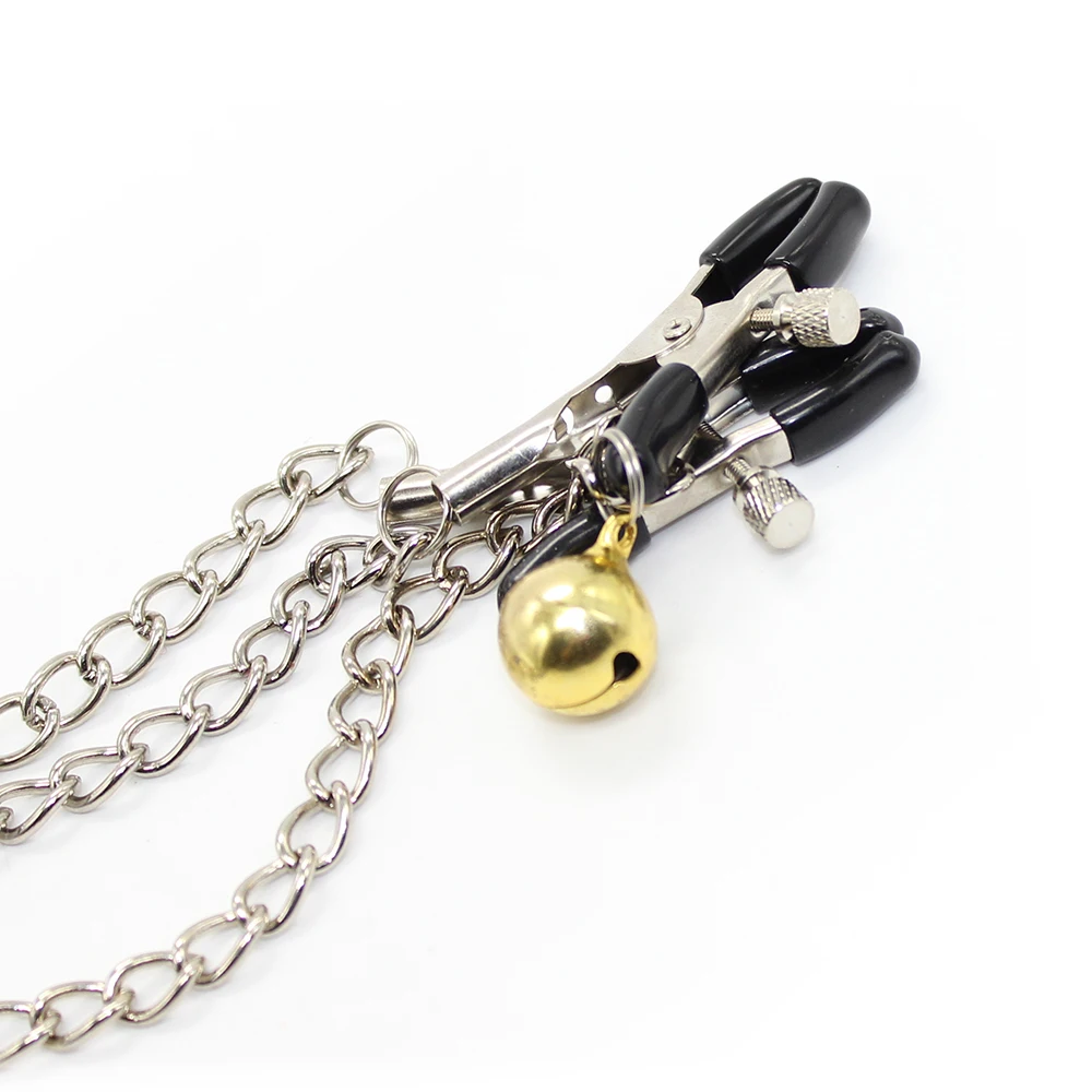 Metal Chain Bells Double Nipple Clips Restraint Body Piercing Nipple Piercing BDSM Fetish Role Playing Couples Slave Sex Bondage