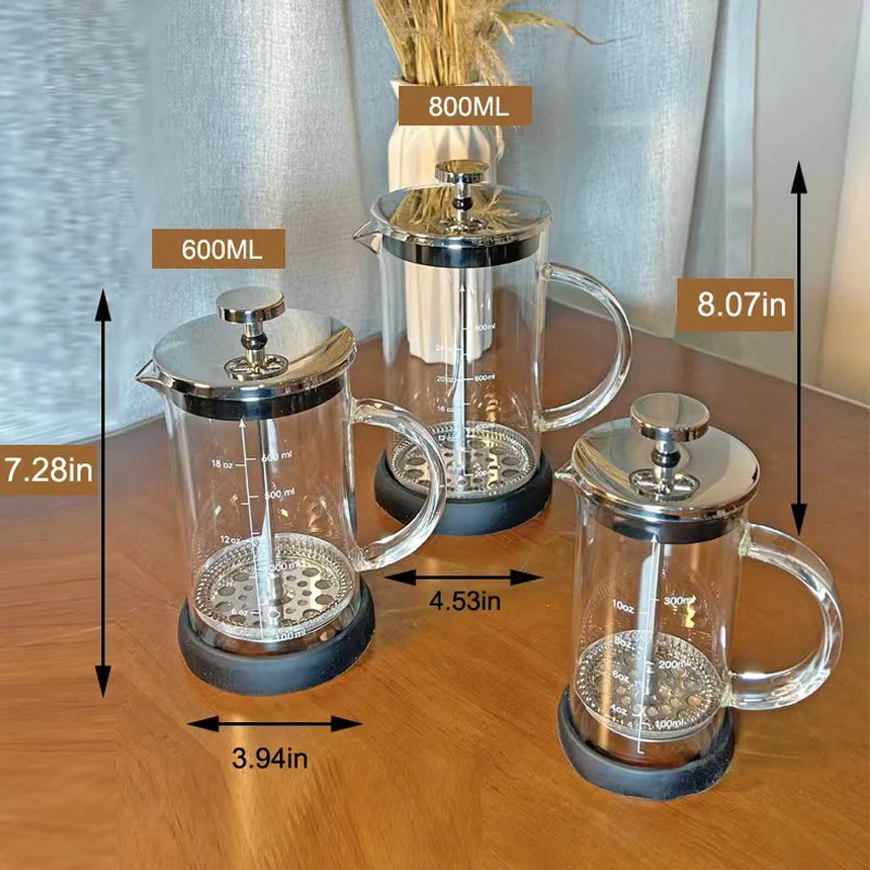 FREE Sample350ml 600ml 800ml low price dropshipping coffee maker cafetiere stainless glass coffee french press