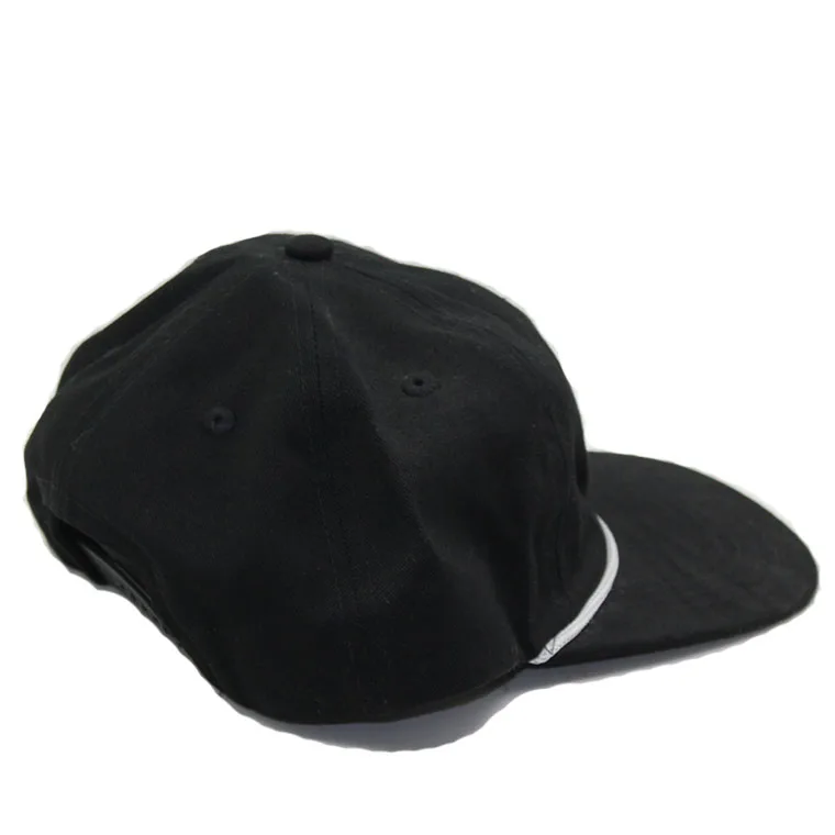 high quality customized unstructured 5 panel camp yupoong hat with strip and custom embroidery and rope logo