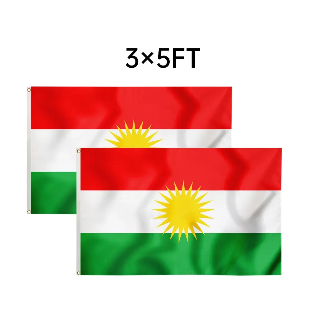 Double Side 75D Polyester Red White Green And Sun Interior Country Kurdistan Kurdish Flags For March