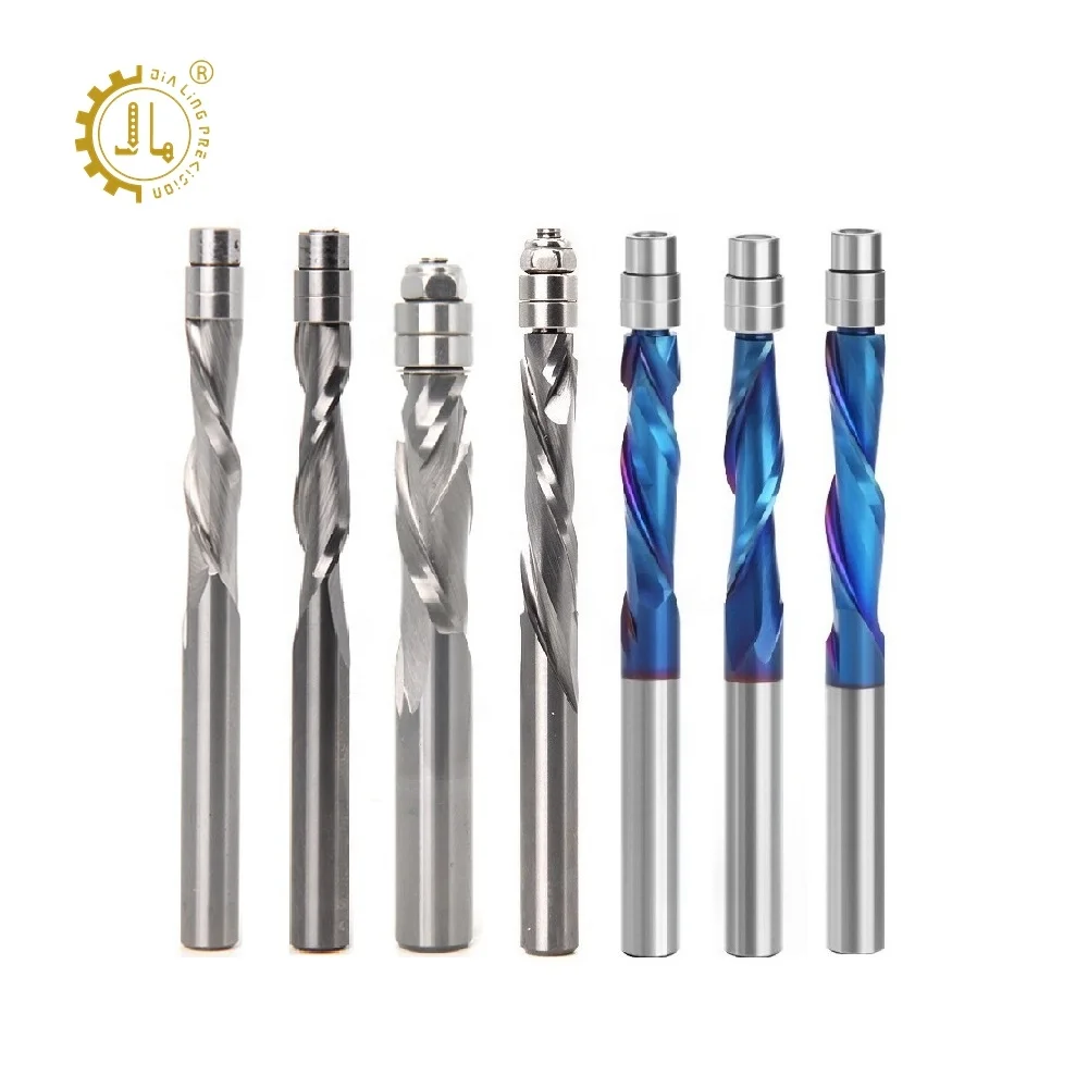Edge Banding Trimmer Bits Carbide 6mm 2 Flute Spiral Upcut Downcut Compression Flush Trim Router Bit With 2 Bearing For Wood