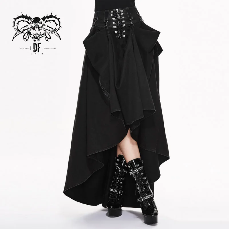 SKT017 devil fashion summer daily punk versatile sexy flowing  black long half skirts with belts