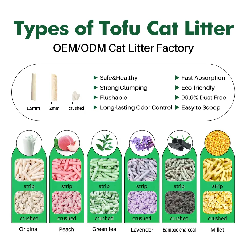 Wholesale Supplies Pet Cat Product Natural Eco Tofu Cat Litter Sand Biodegradable Bulk Clumping Flushable Cat Litter Tofu