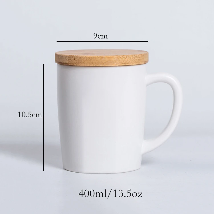 Custom Large Modern 13 oz Cup Nordic Matte White Black Ceramic Coffee Mug with Bamboo Lid