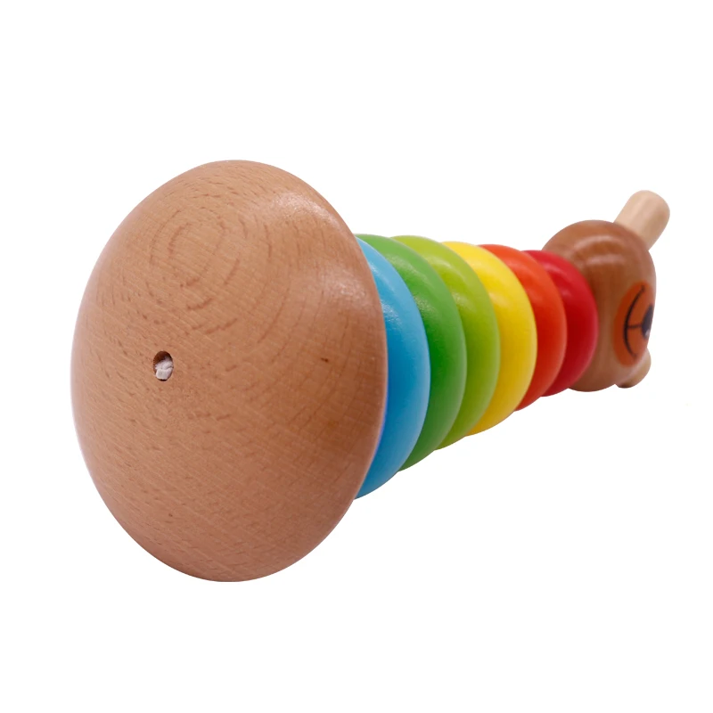 Wooden Rainbow Tower Ring Building Blocks Stacking Toy Bear Colorful Tower for children