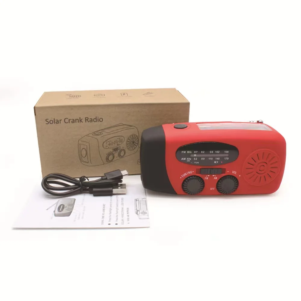 2000mAh Portable Rechargeable Emergency Solar Hand Crank Radio WB/NOAA with Phone Charger and LED Torch FM Emergency Radio