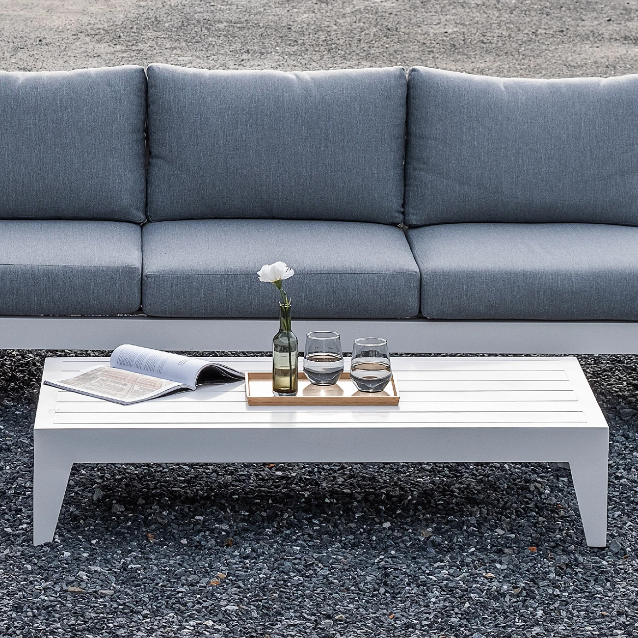 Hot sale L shape outdoor aluminum 3 piece sectional white sofa  seating furniture set  for patio and garden