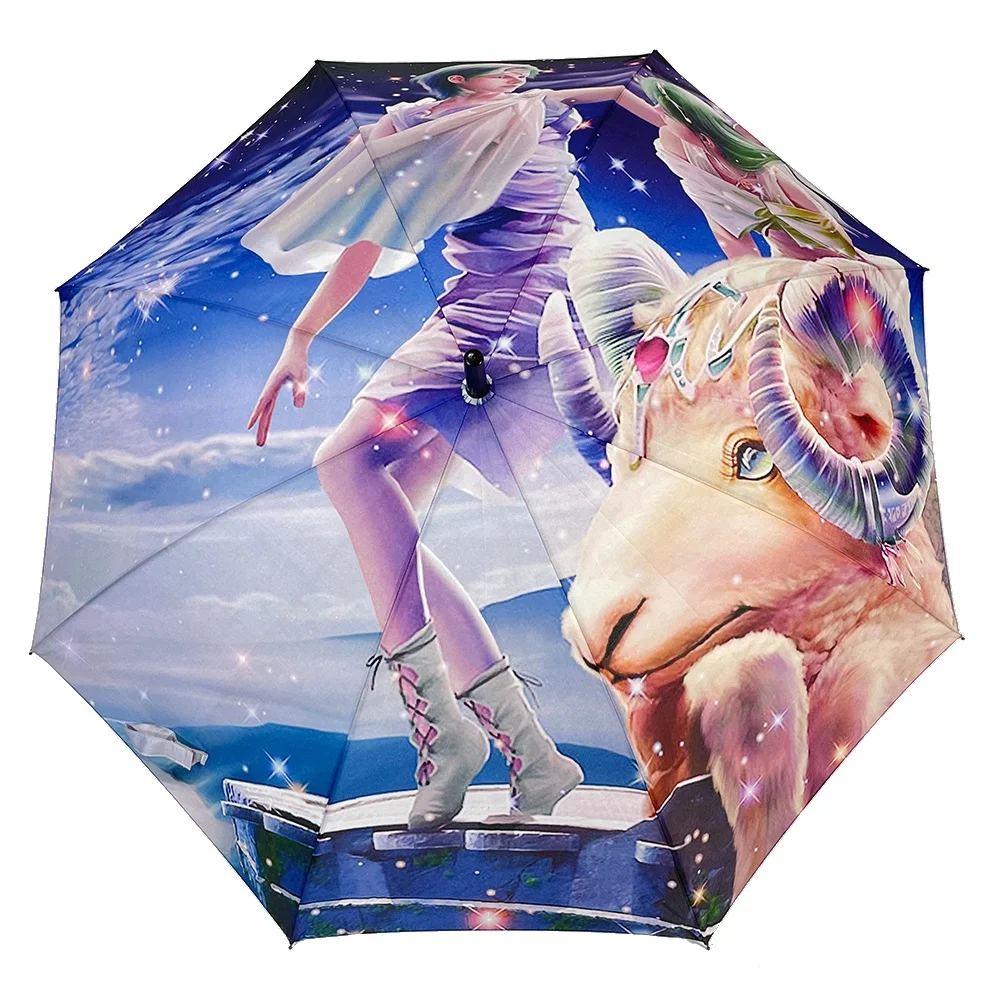 Ovida Custom Full Color Print Art Windproof Digital Photo Printing Straight Umbrella With Black Handle Hook
