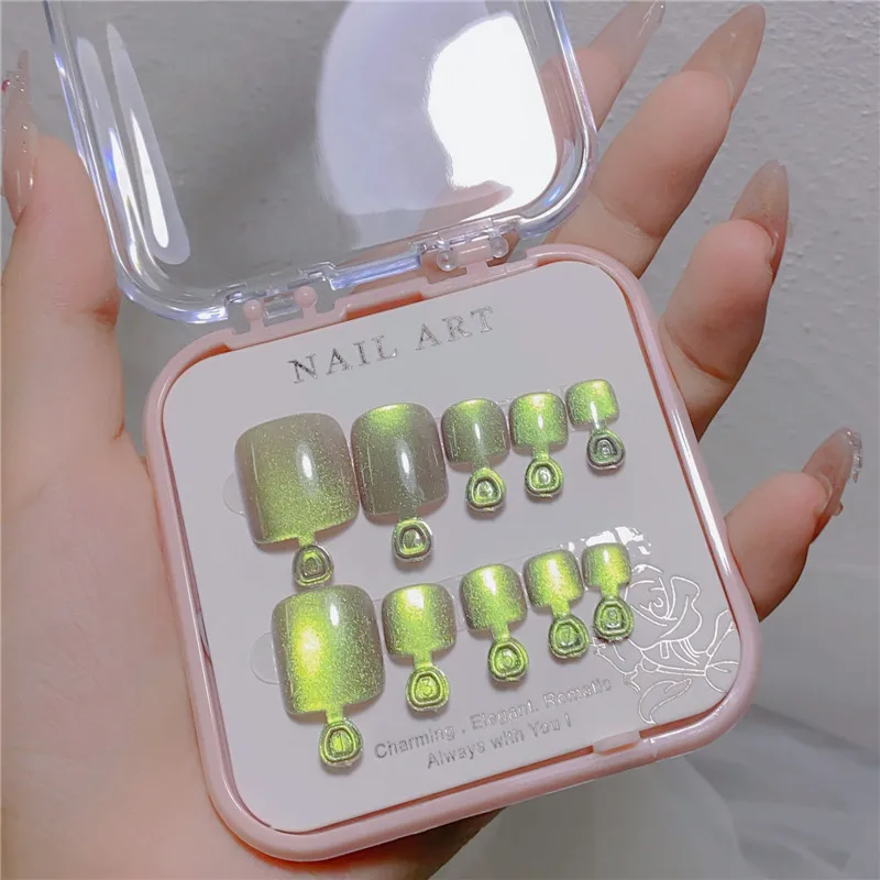 24pcs/box Crystal Cat Eye Shining Diamond Nail Patch Sparkling False Nail Press on Acrylic Handmade Nail Wearing