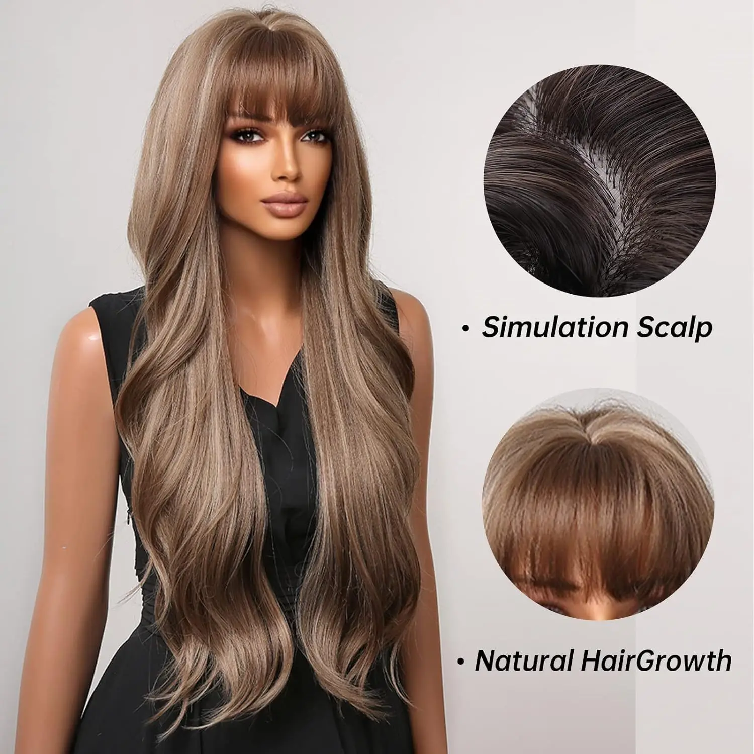 Anxin Long Wavy Ombre Blond Wig for Black Women Brown Wig with Diverse Hair Color