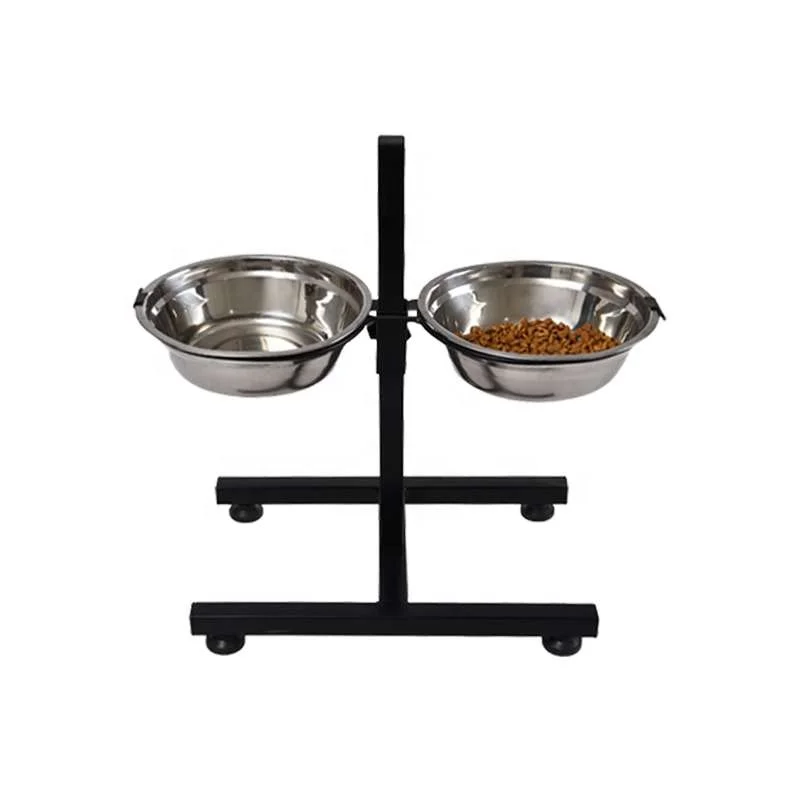Petstar New Pet Feeder Removable Raised Adjustable Iron Frame Stainless Steel Double Elevated Cat Dog Bowl