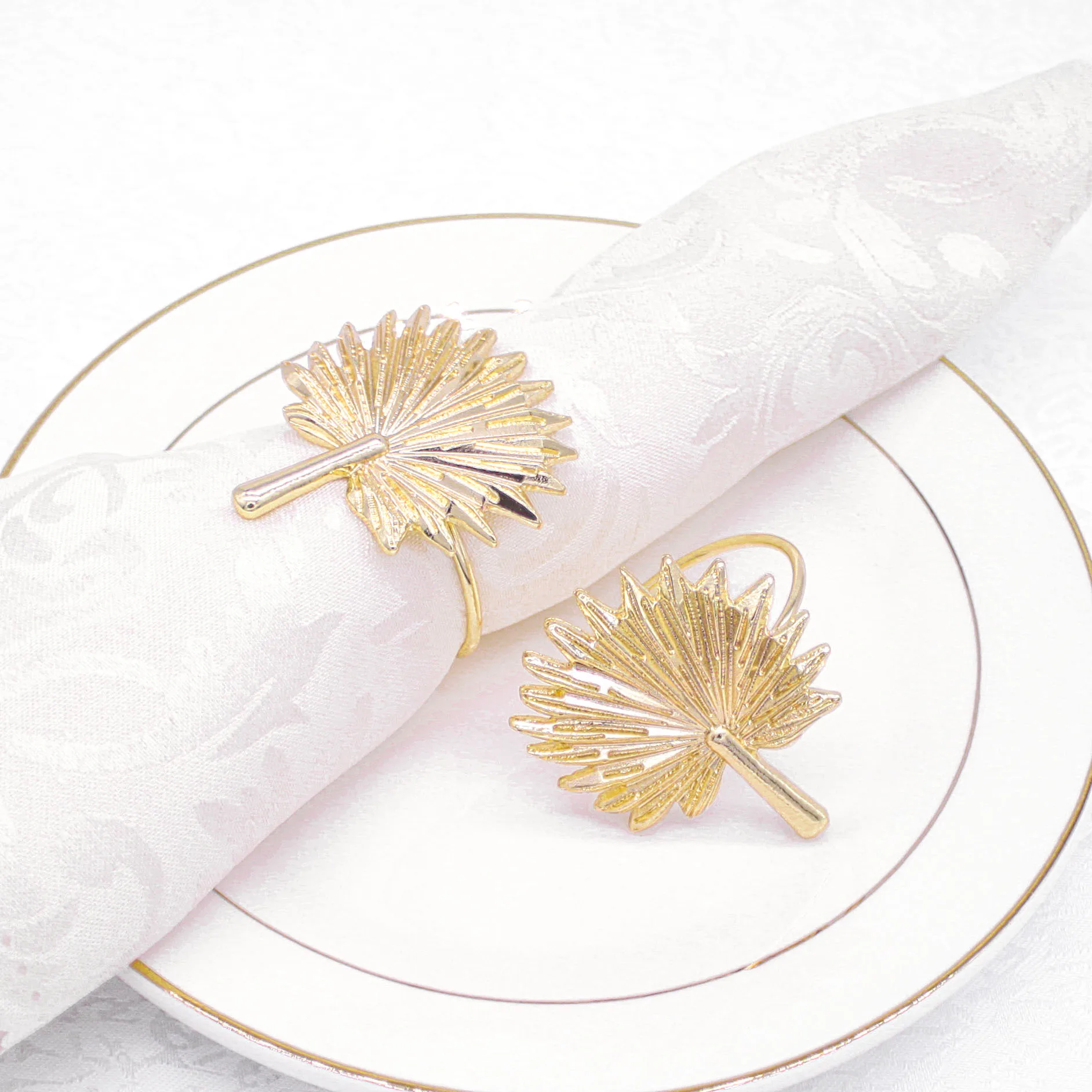 Antique fall table accessories gold metal leaf napkin rings holder for thanksgiving decoration