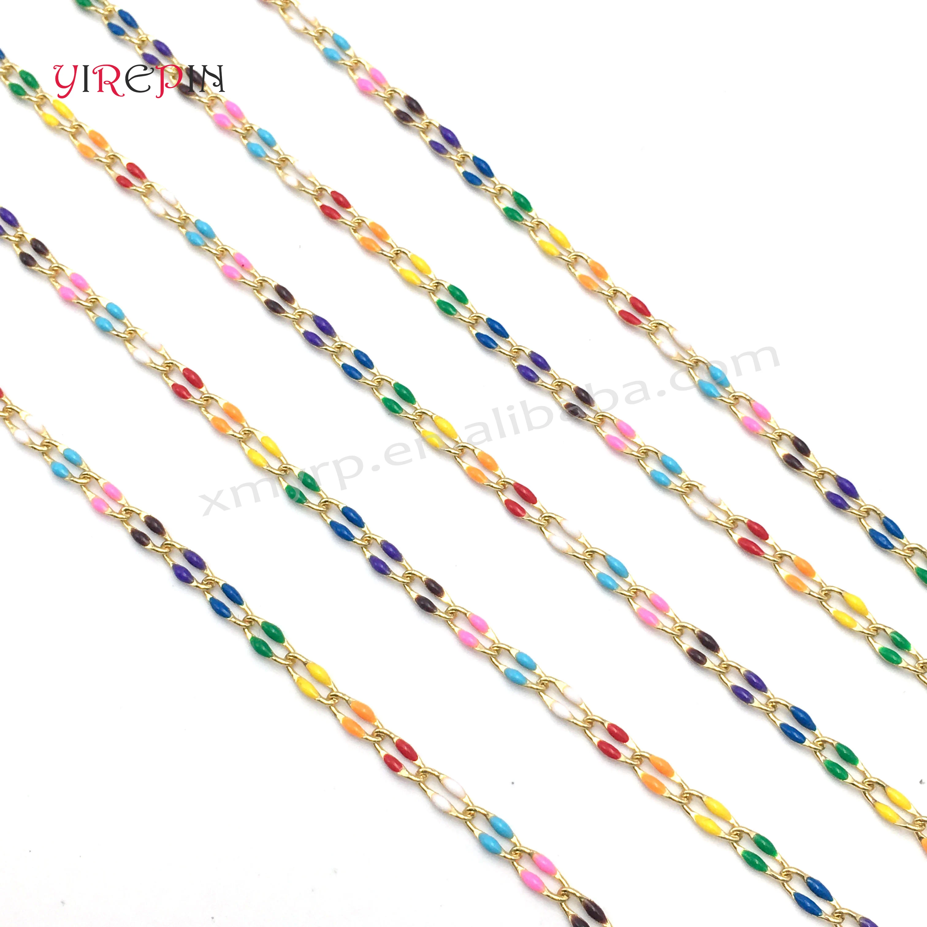Multi Colored Enameled Chains DIY Permanent Jewelry Lip Charms Chain Custom Gold Plated Enamel Roll Chains Bulk Wholesale