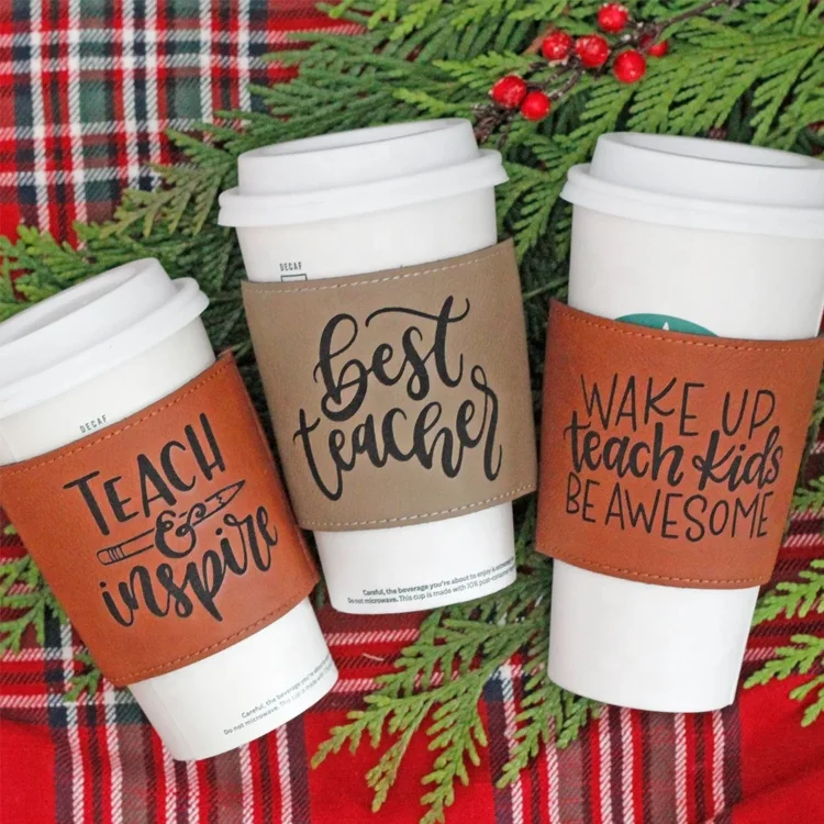 Многоразовые Персонализированные кофейные пузырьки чайные кружки портативные изготовленные на заказ с теплоизоляцией кожаные держатели для чашек