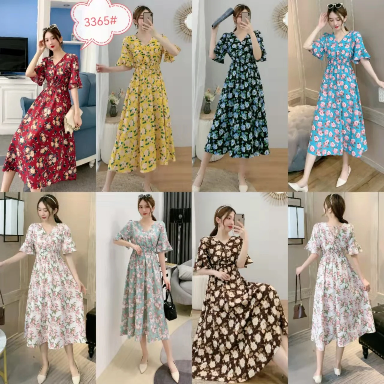 Free shipping asian lady popular design Korea fashion floral printed women dresses OC453