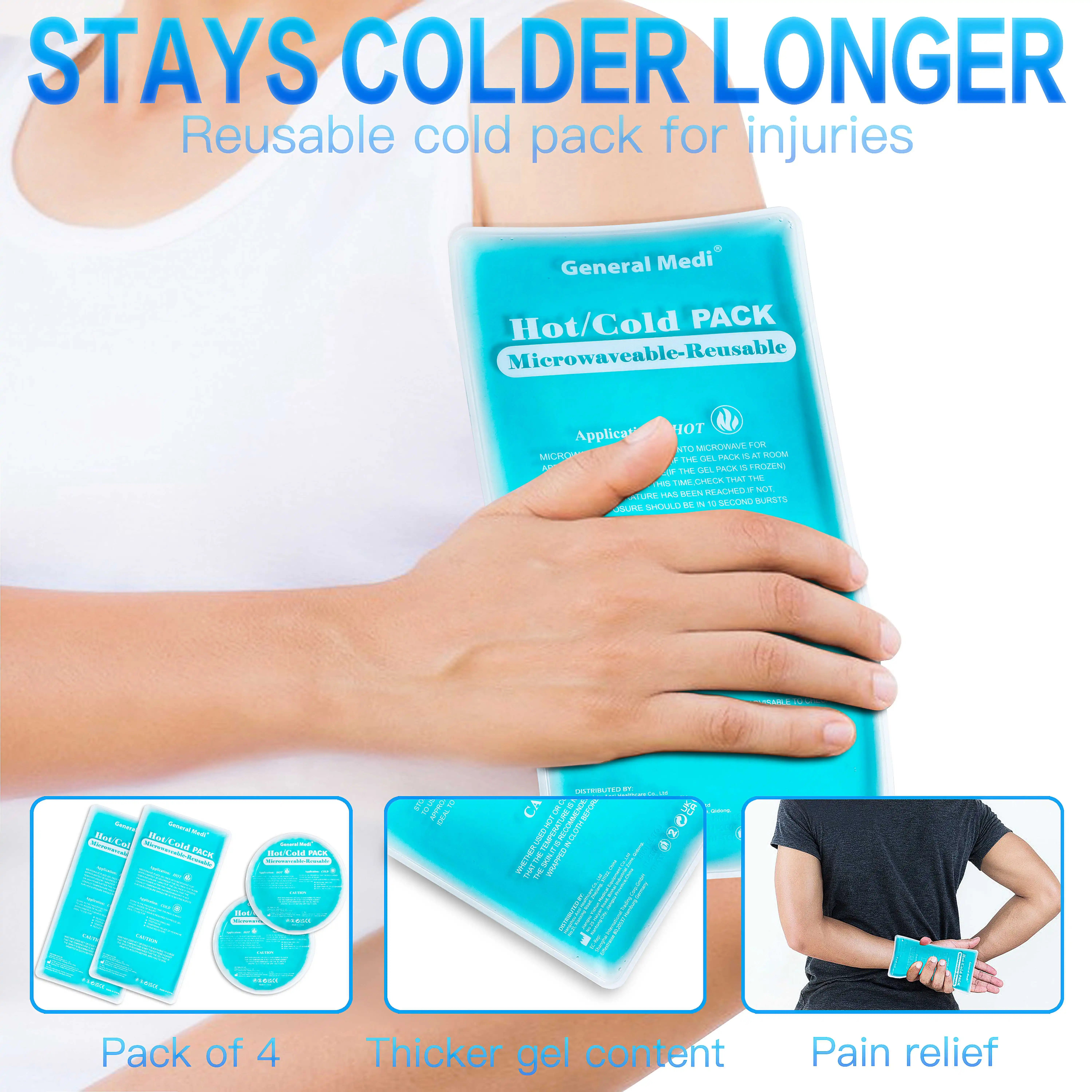 4 Pack Hot Cold Compress Therapy Glitter Ice Gel Pads Cool Pack for Injuries