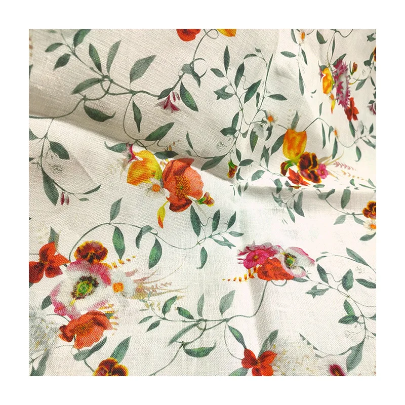 100% printed wholesale organic woven 100% wrinkle free flax linen fabric for dresses