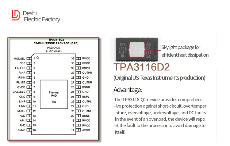 100 Вт TPA3116D2 модуль цифрового усилителя звука для динамика Gold -542