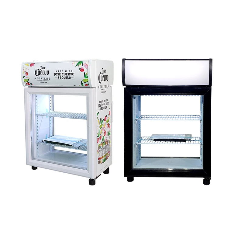 MEISDA SC35B 35L Mini Table Top Cake Drink Display Cooler with Two Glass Doors Single Temperature Style Open Fridge