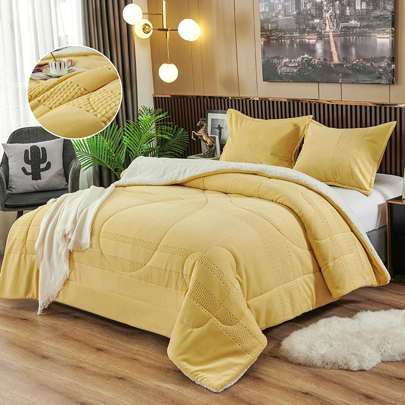 Super Soft And Warm Portable Travel Knitted Sherpa Flannel Fleece Blanket Set For Bed blanket king size bed