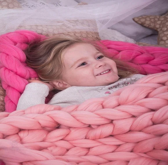 Merino Wool Knitted Blanket Plain Style for Baby Bedding