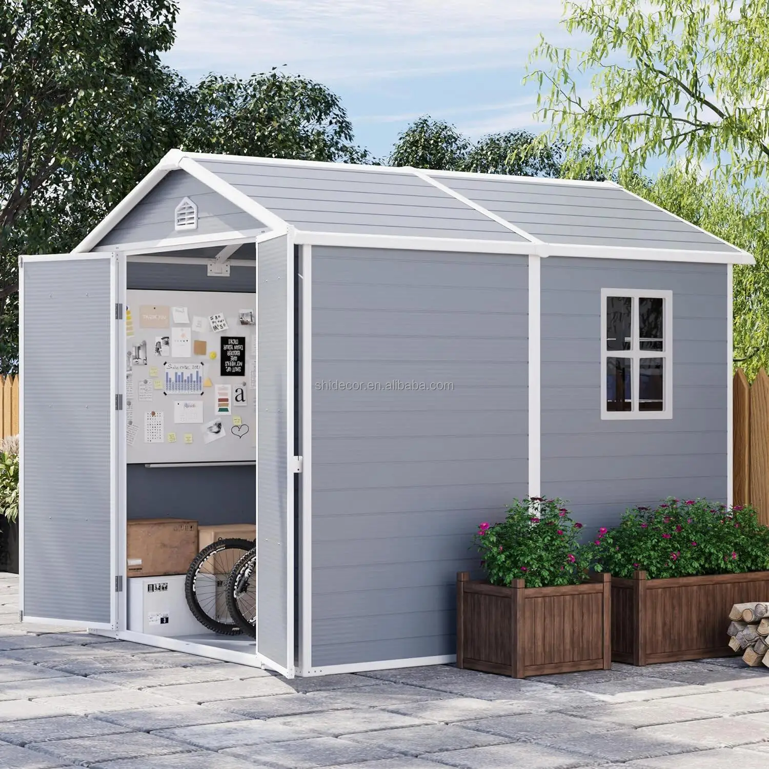 Brown Outdoor Storage Durable Tool Shed Garden Metal Shed Multi-function Tool Storage House for Yard Lawn
