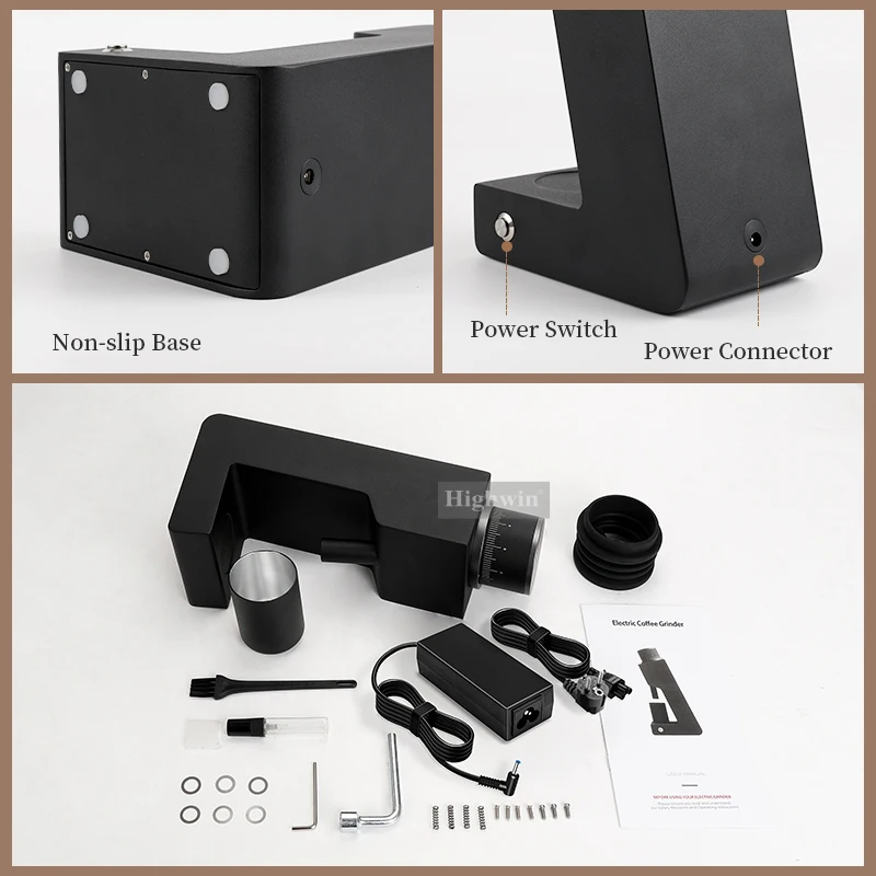 HIGHWIN Adjustable Grinding Setting Coffee Grinder Aluminium Alloy Body Electric Coffee Grinder